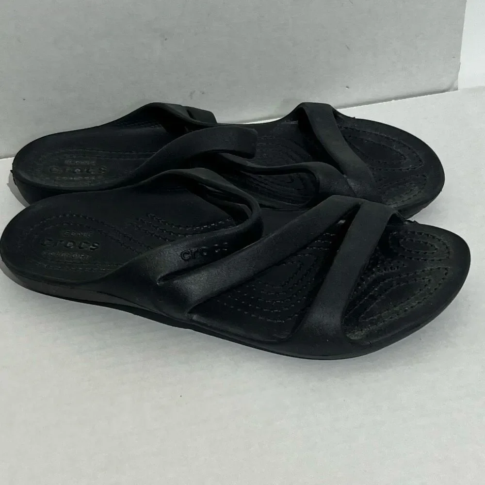 Crocs Women's Black Rubber Kadee II Iconic Comfort Slip On Strappy Sandal Size 7
